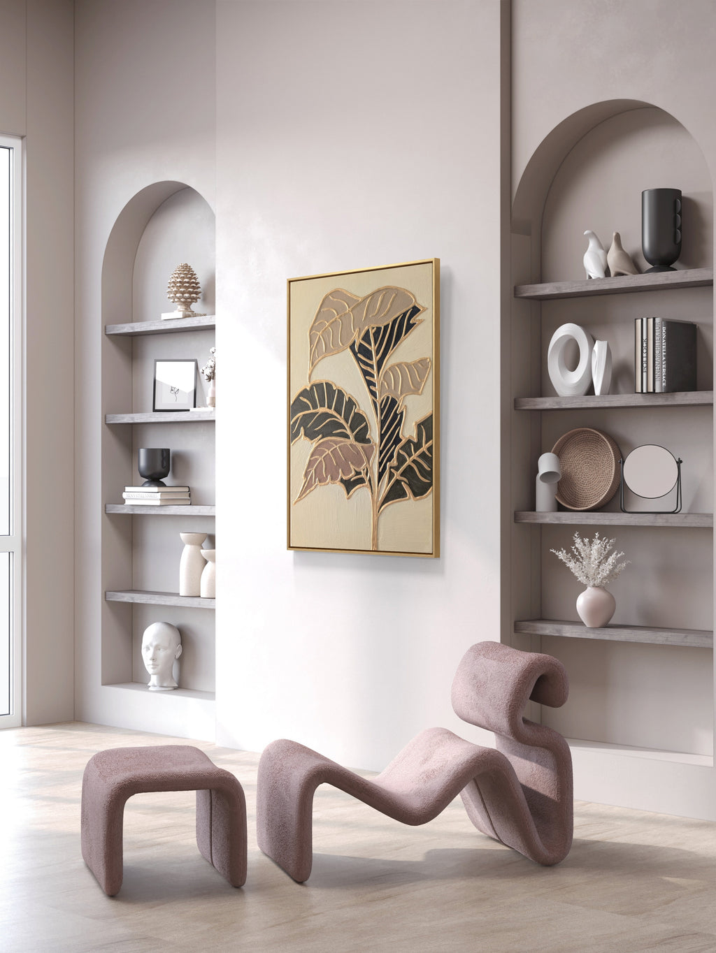 Elegant abstract art - Textured leaves in gold and pastel