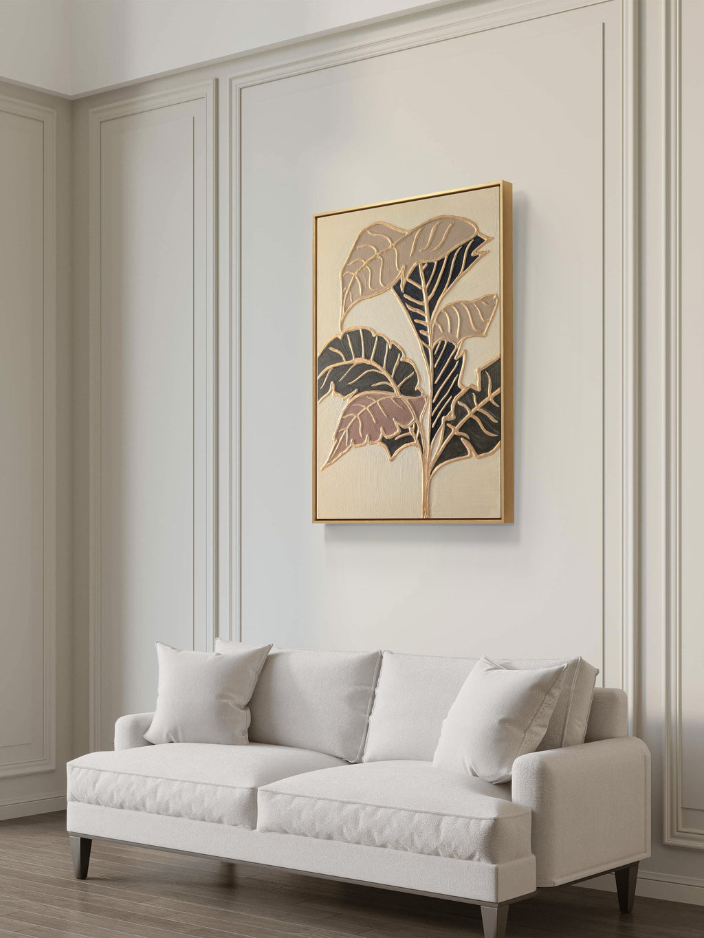 Elegant abstract art - Textured leaves in gold and pastel