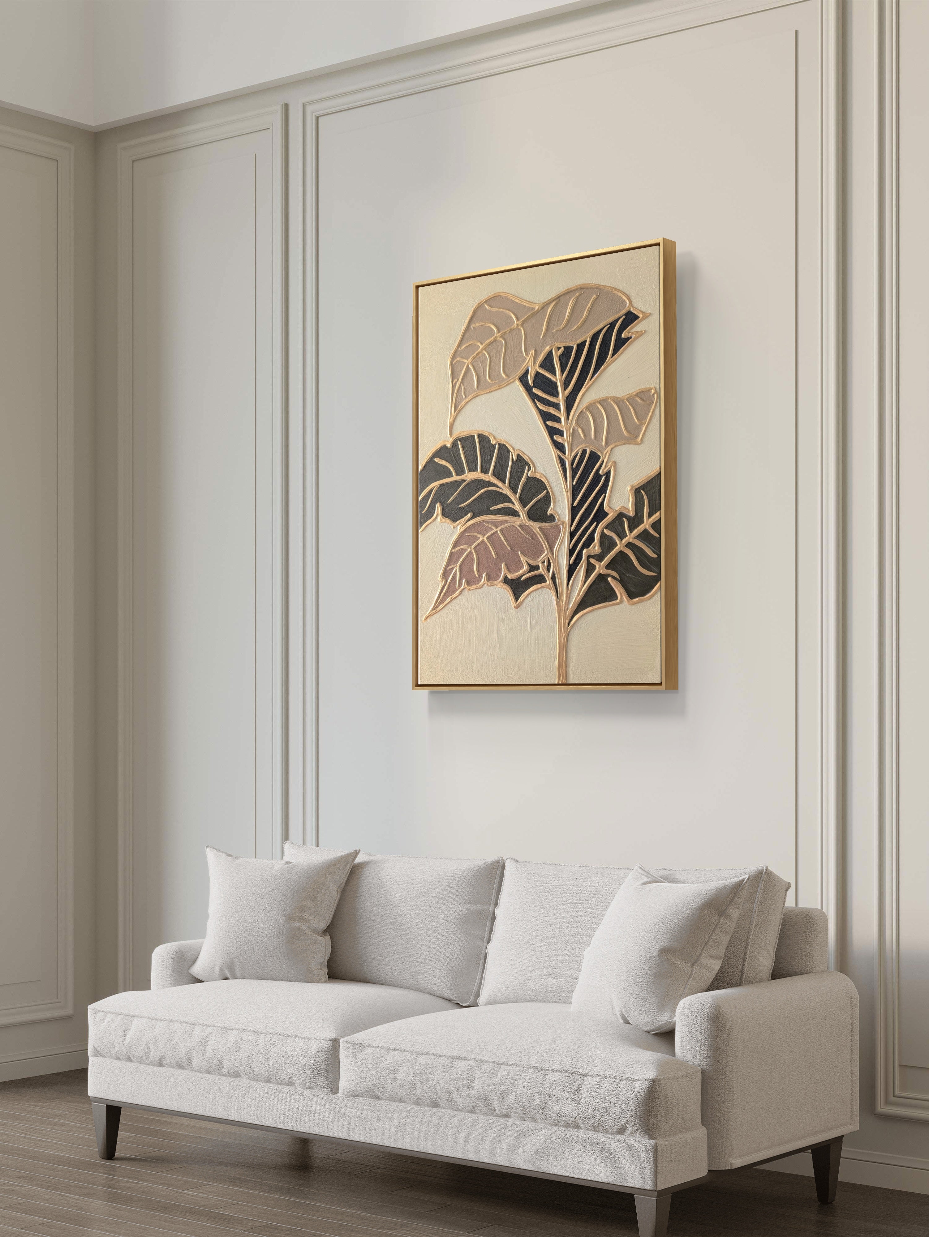 Elegant abstract art - Textured leaves in gold and pastel