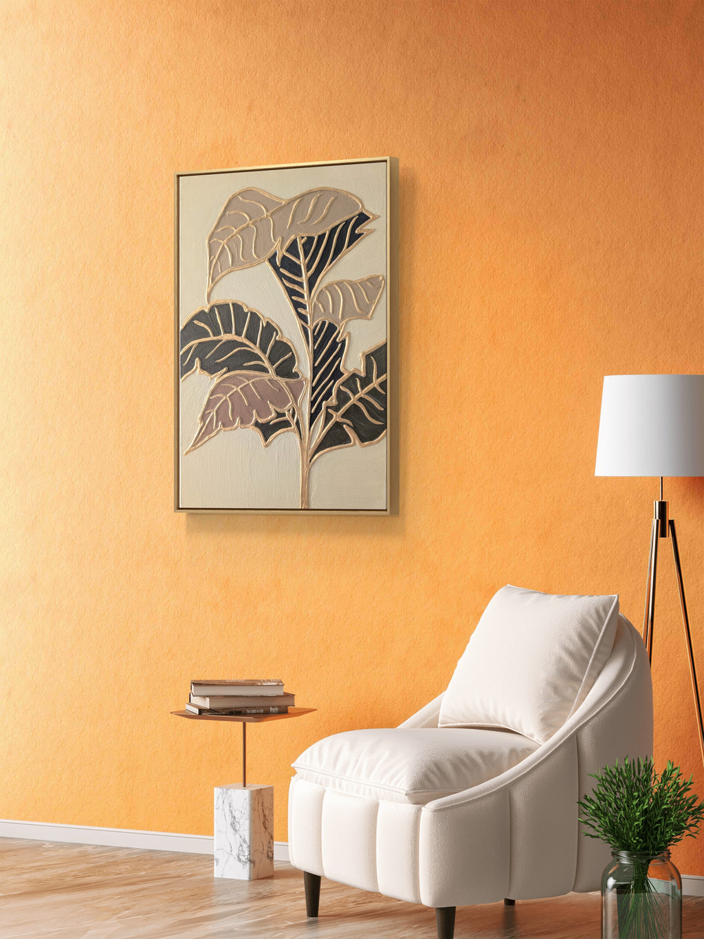 Elegant abstract art - Textured leaves in gold and pastel