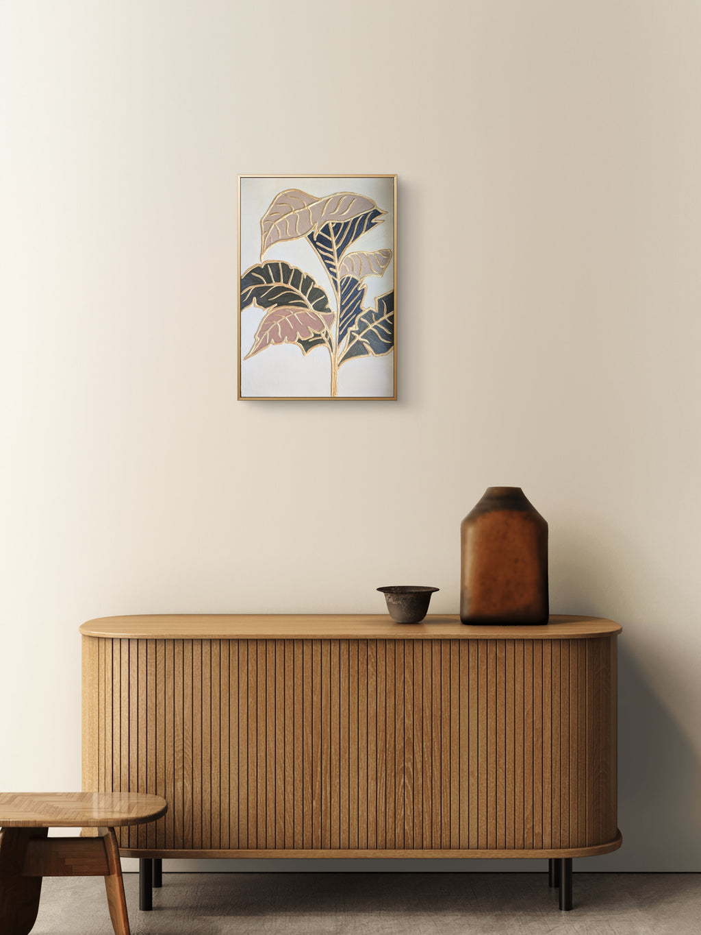 Elegant abstract art - Textured leaves in gold and pastel