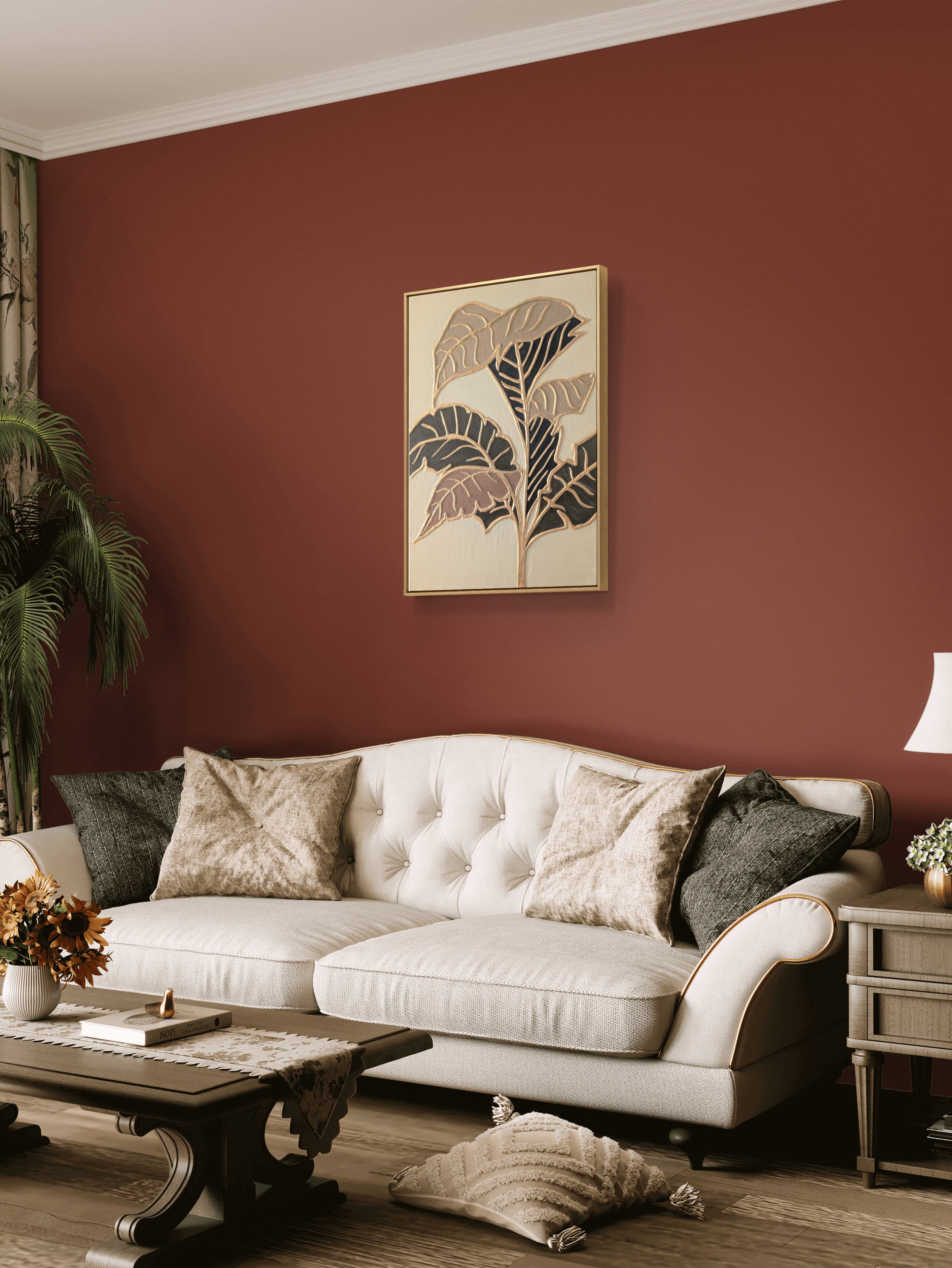 Elegant abstract art - Textured leaves in gold and pastel