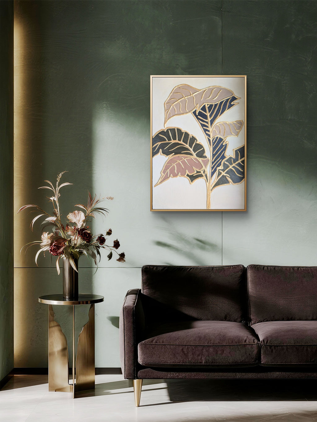 Elegant abstract art - Textured leaves in gold and pastel