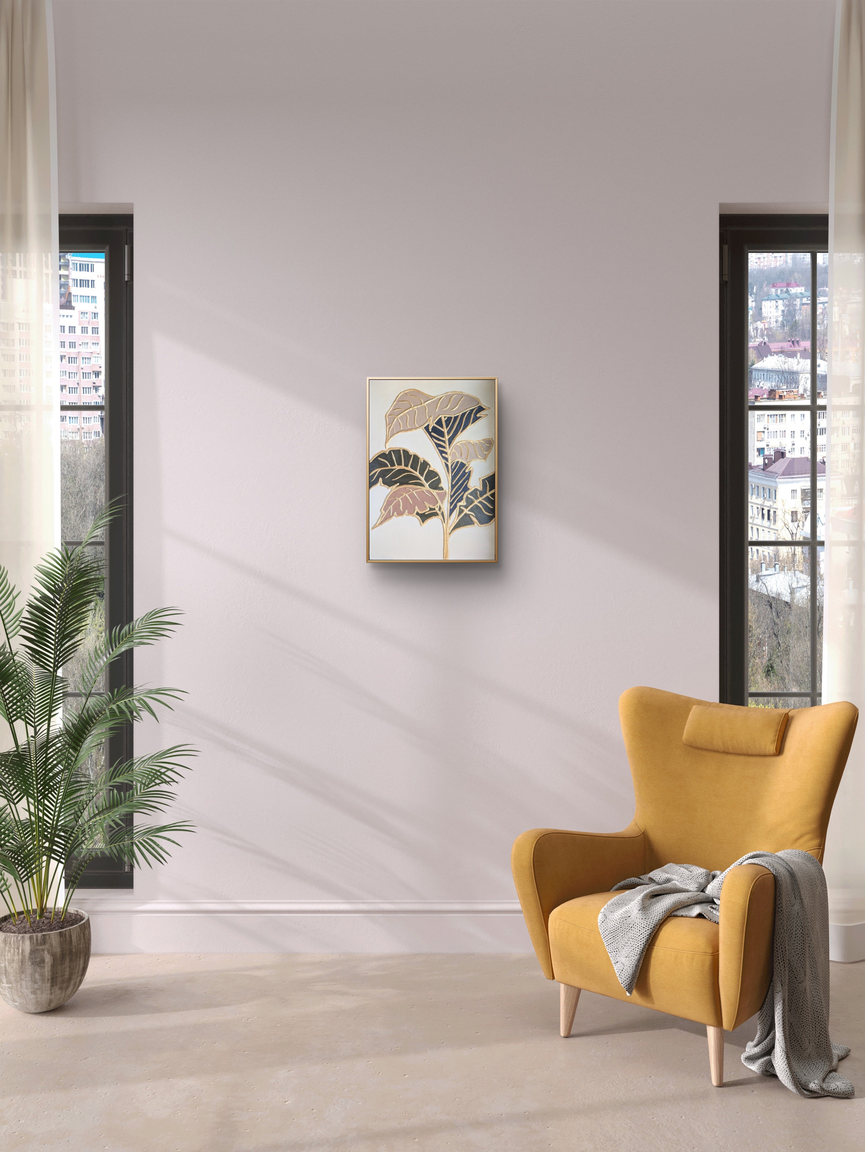 Elegant abstract art - Textured leaves in gold and pastel