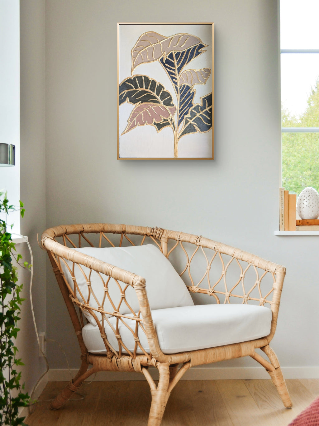 Elegant abstract art - Textured leaves in gold and pastel