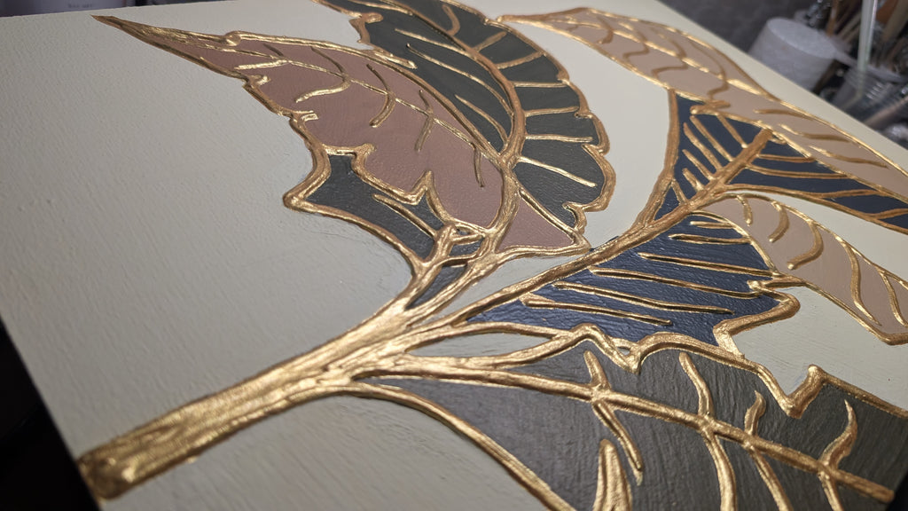 Elegant abstract art - Textured leaves in gold and pastel