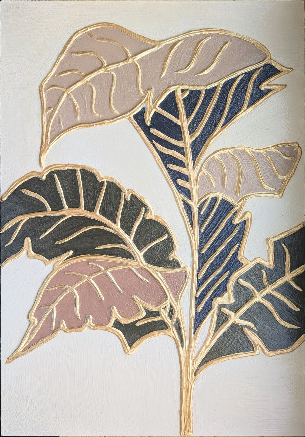 Elegant abstract art - Textured leaves in gold and pastel