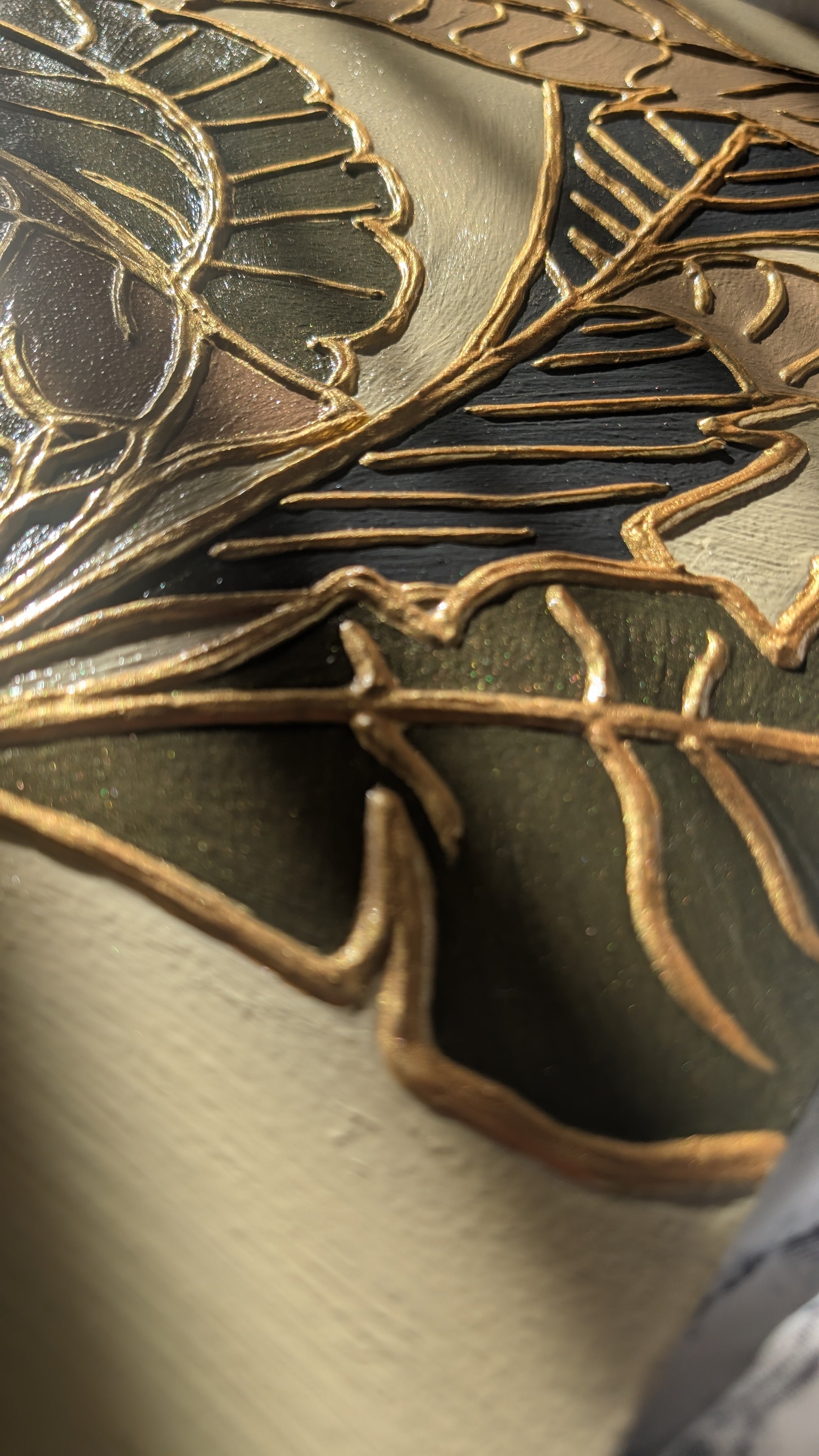 Elegant abstract art - Textured leaves in gold and pastel