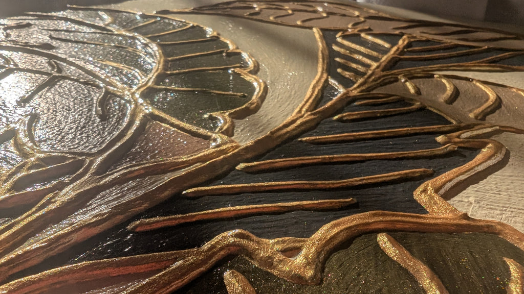 Elegant abstract art - Textured leaves in gold and pastel