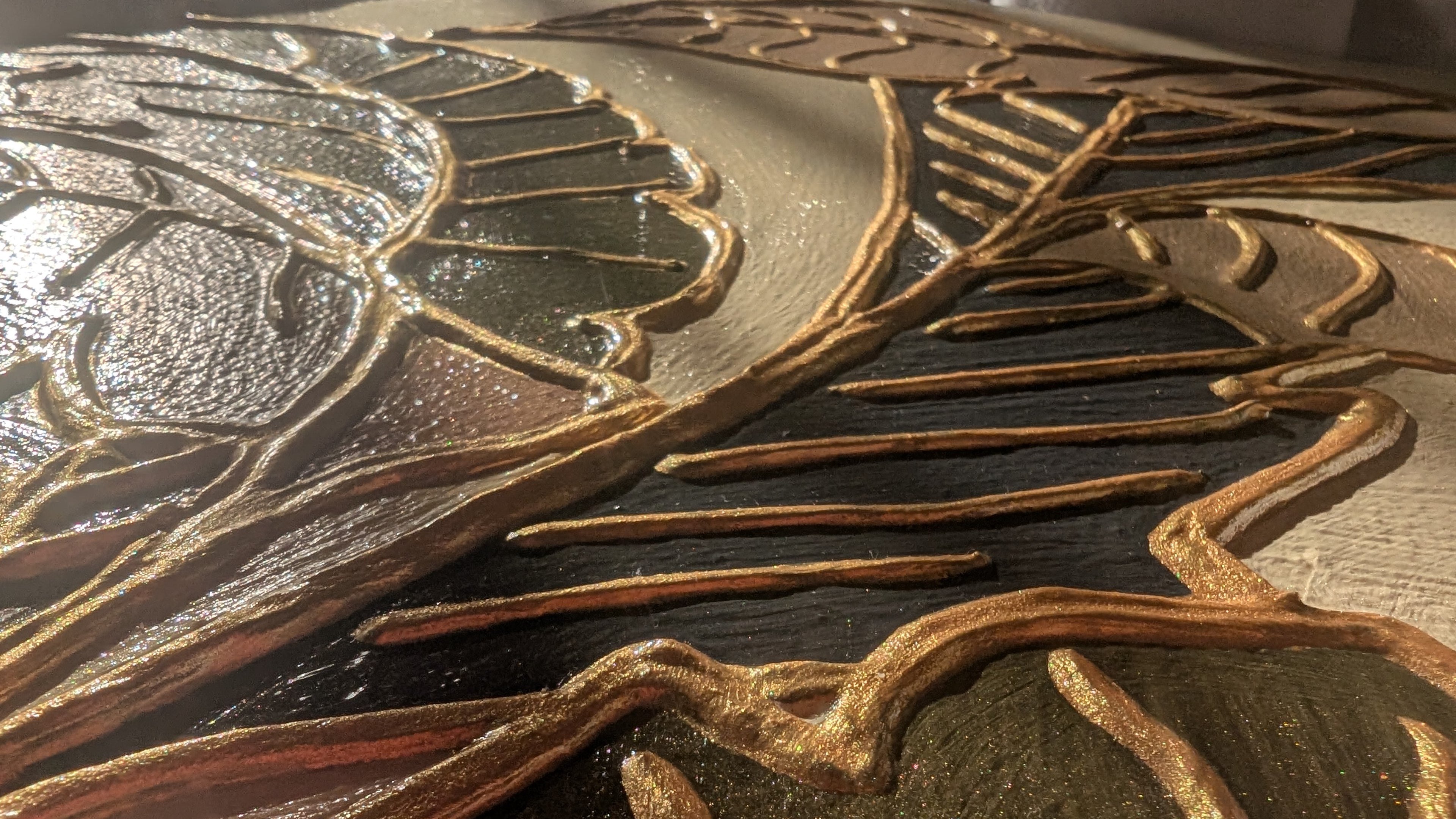 Elegant abstract art - Textured leaves in gold and pastel