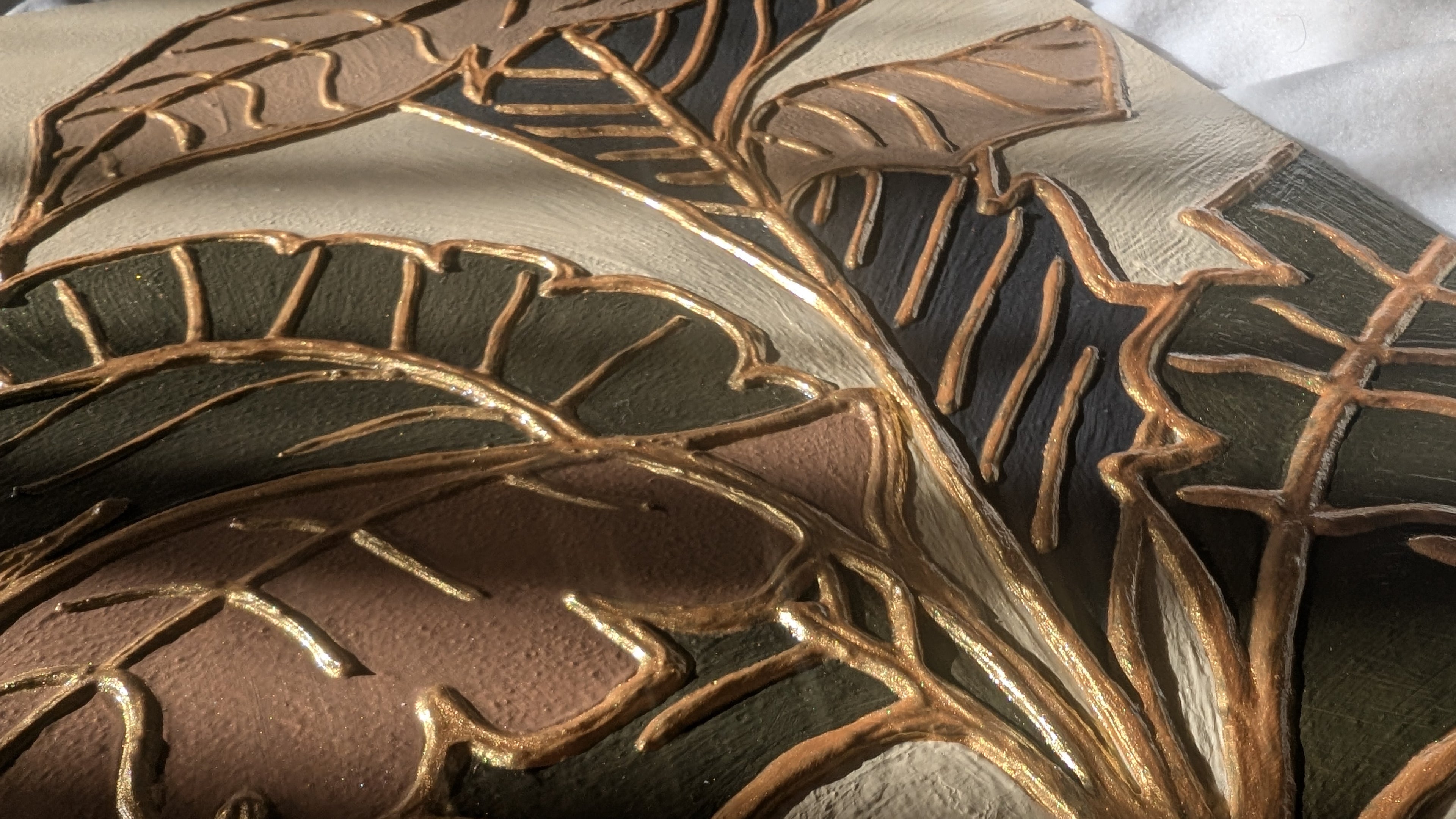 Elegant abstract art - Textured leaves in gold and pastel
