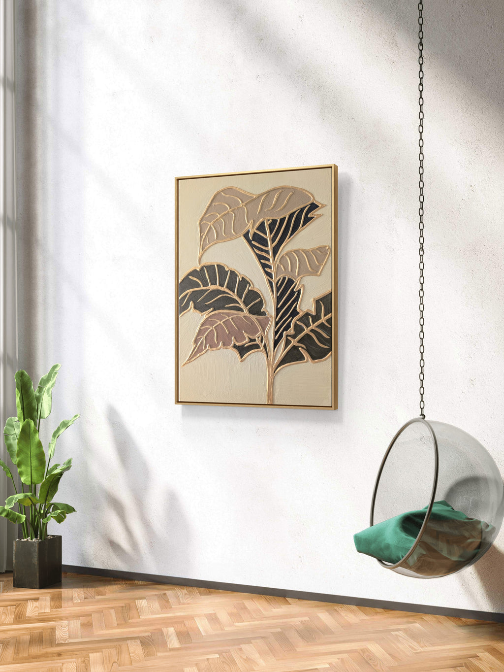 Elegant abstract art - Textured leaves in gold and pastel