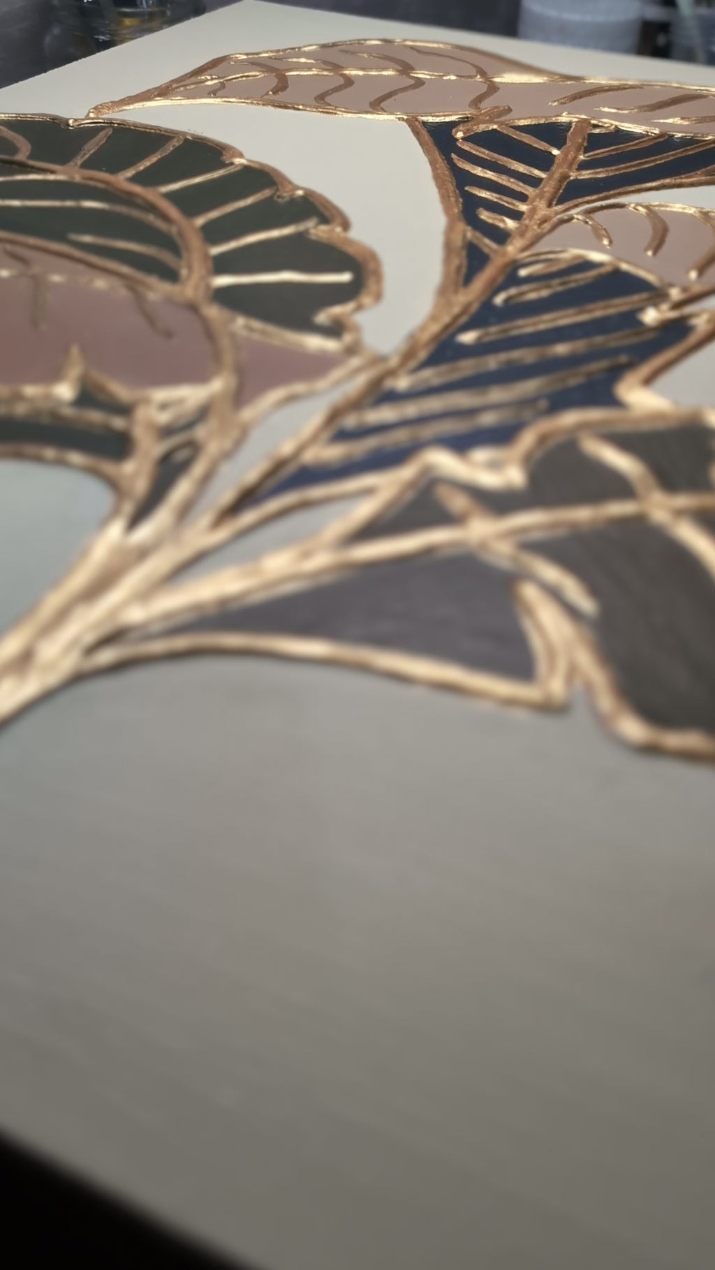 Elegant abstract art - Textured leaves in gold and pastel